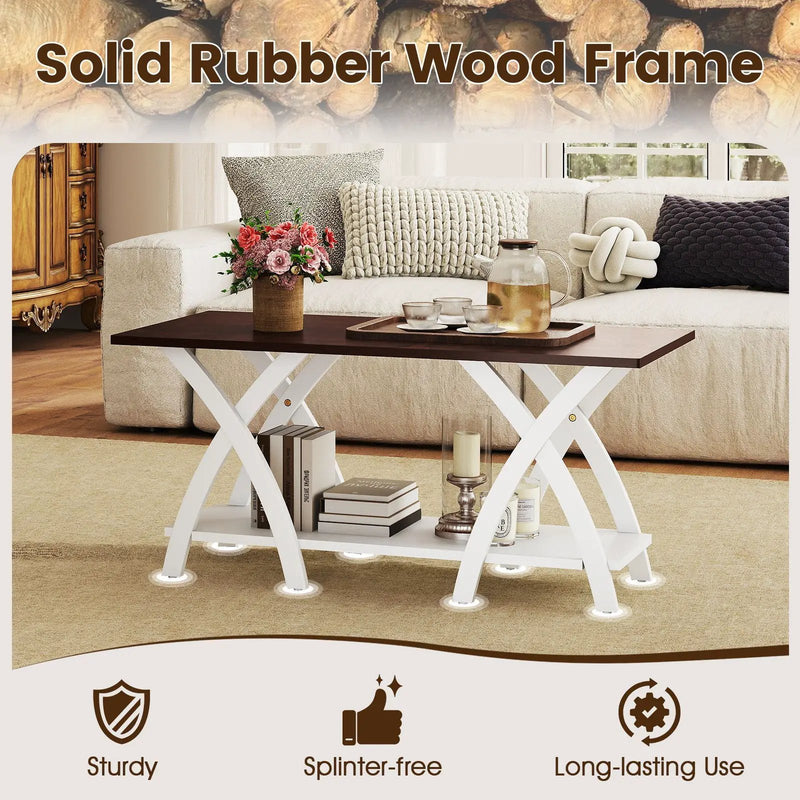 40 Inch Farmhouse Wooden 2-Tier Coffee Table with Storage Shelf for Living Room-Walnut by DirectDeals