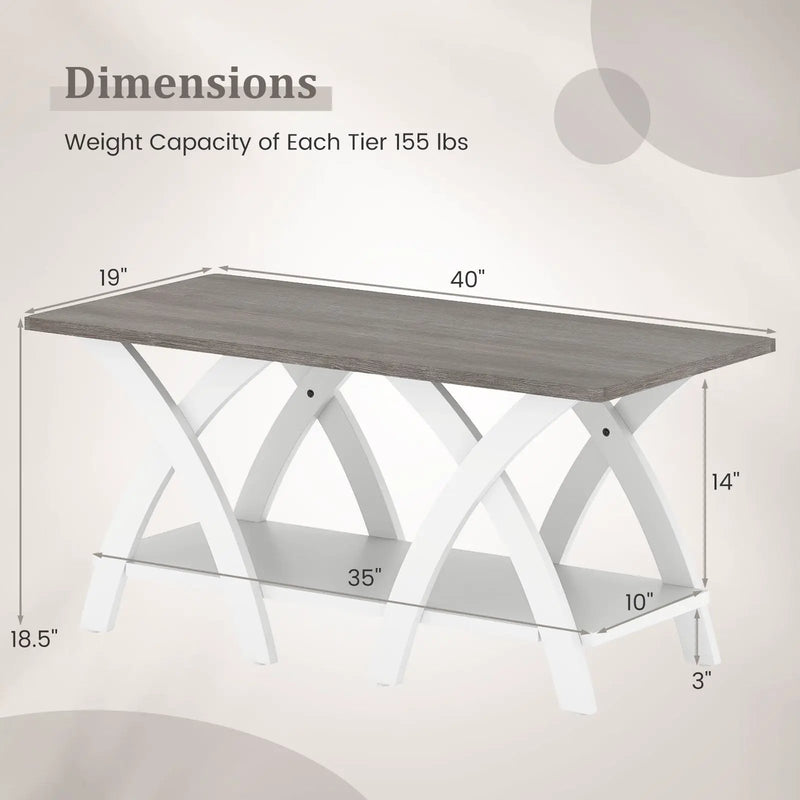 40 Inch Farmhouse Wooden Coffee Table with Storage Shelf with X-shaped Legs-Gray by DirectDeals