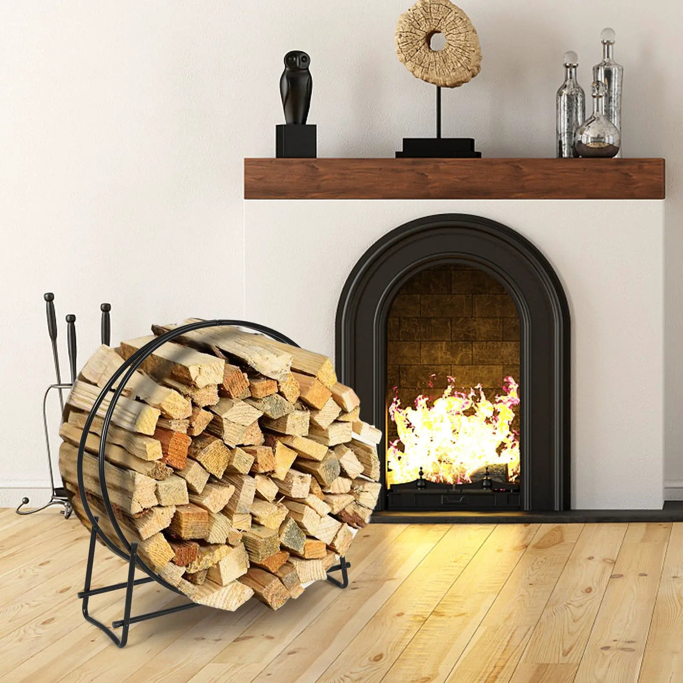 30-Inch Tubular Steel Log Hoop Firewood Storage Rack by DirectDeals