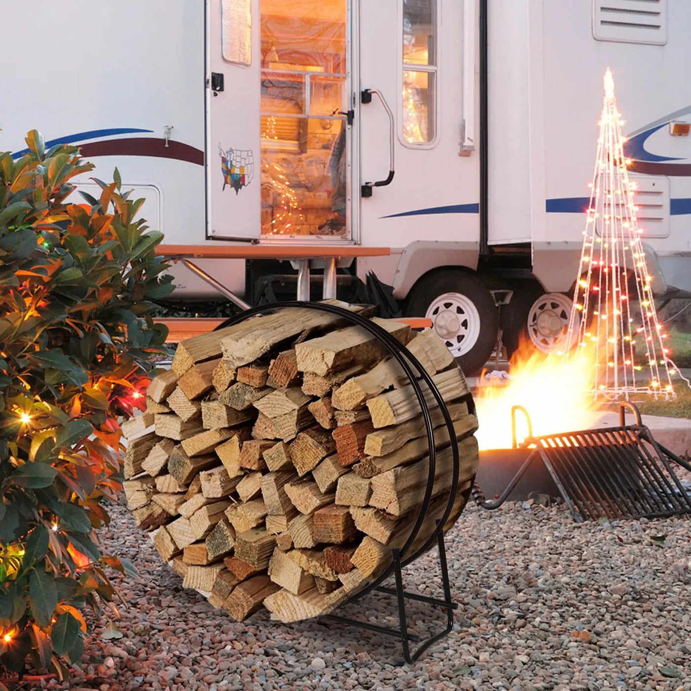 30-Inch Tubular Steel Log Hoop Firewood Storage Rack by DirectDeals