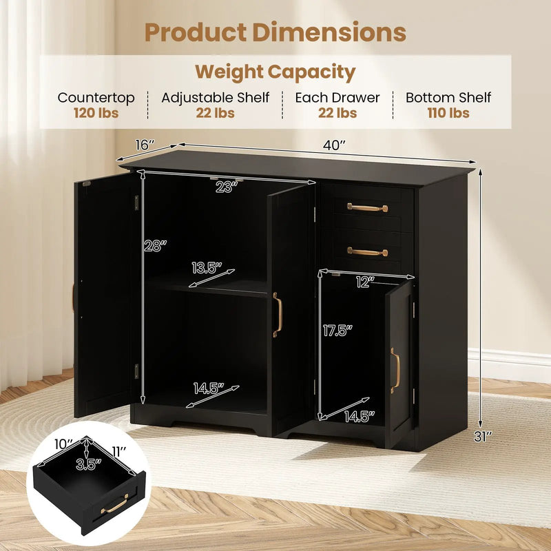 40 Inch Modern Kitchen Sideboard Buffet Cabinet with 2 Drawers and Adjustable Shelf by DirectDeals