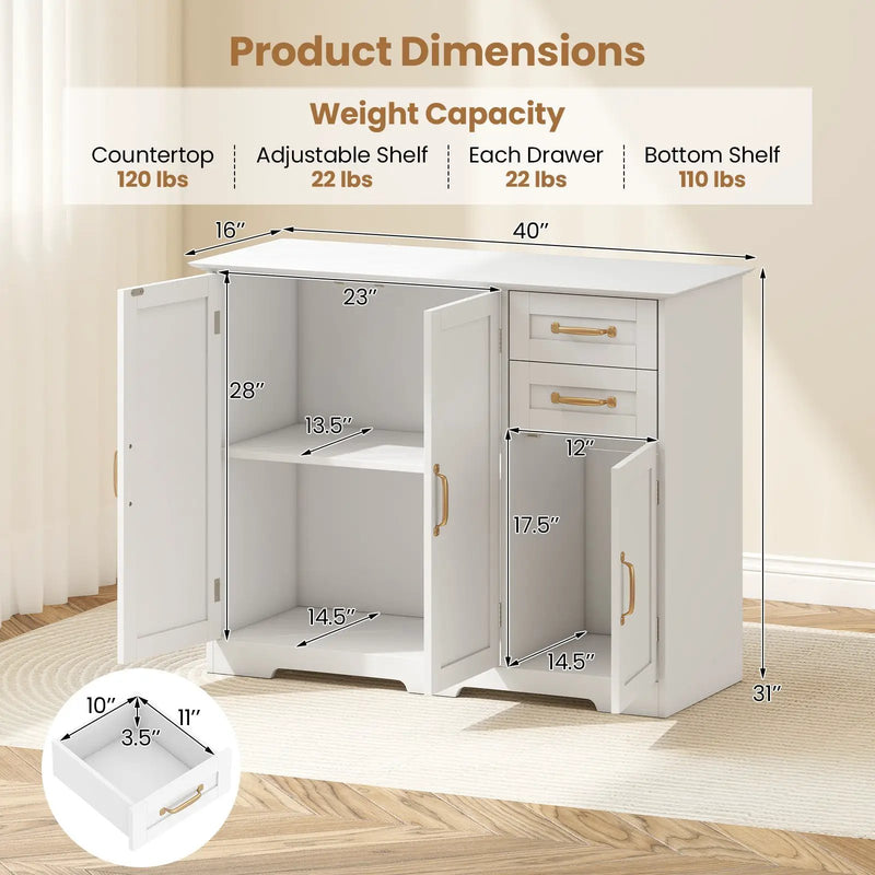 40 Inch Modern Kitchen Sideboard Buffet Cabinet with 2 Drawers and Adjustable Shelf by DirectDeals