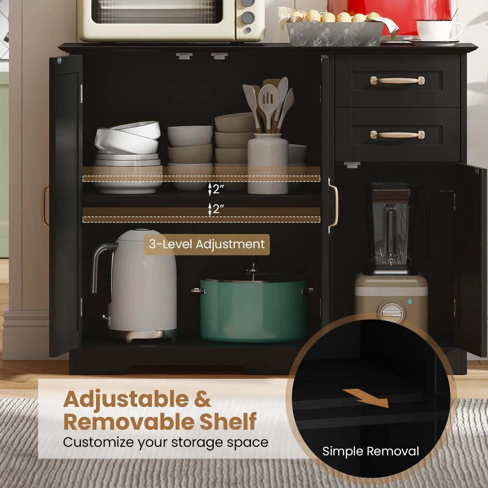 40 Inch Modern Kitchen Sideboard Buffet Cabinet with 2 Drawers and Adjustable Shelf by DirectDeals