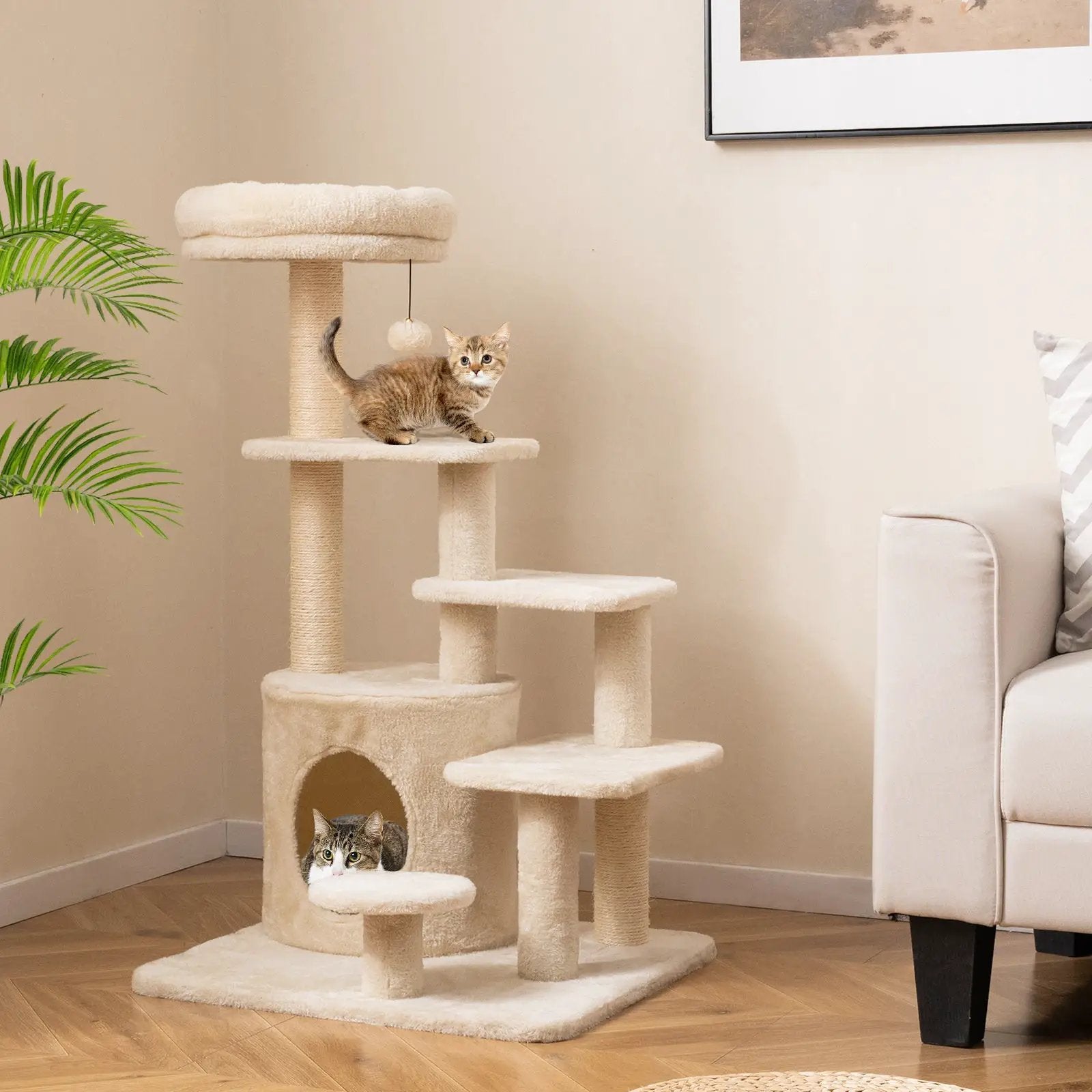40 Inch Multi-level Cat Tower with Condo and Dangling Jingle Ball by DirectDeals