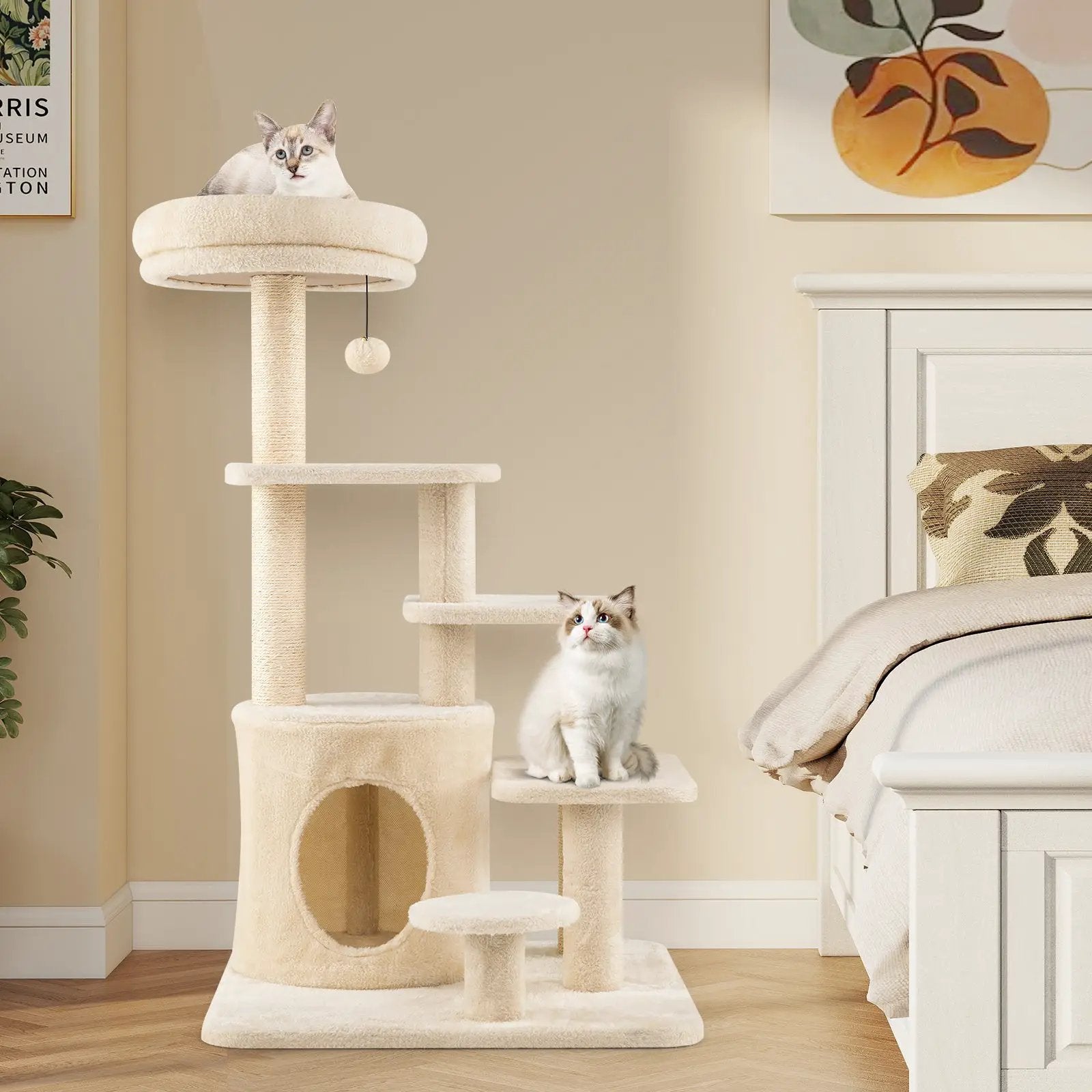 40 Inch Multi-level Cat Tower with Condo and Dangling Jingle Ball by DirectDeals