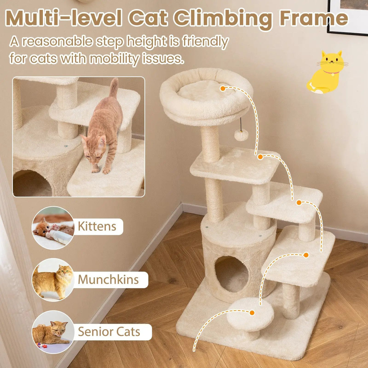 40 Inch Multi-level Cat Tower with Condo and Dangling Jingle Ball by DirectDeals