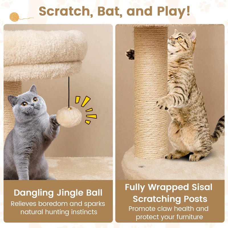 40 Inch Multi-level Cat Tower with Condo and Dangling Jingle Ball by DirectDeals