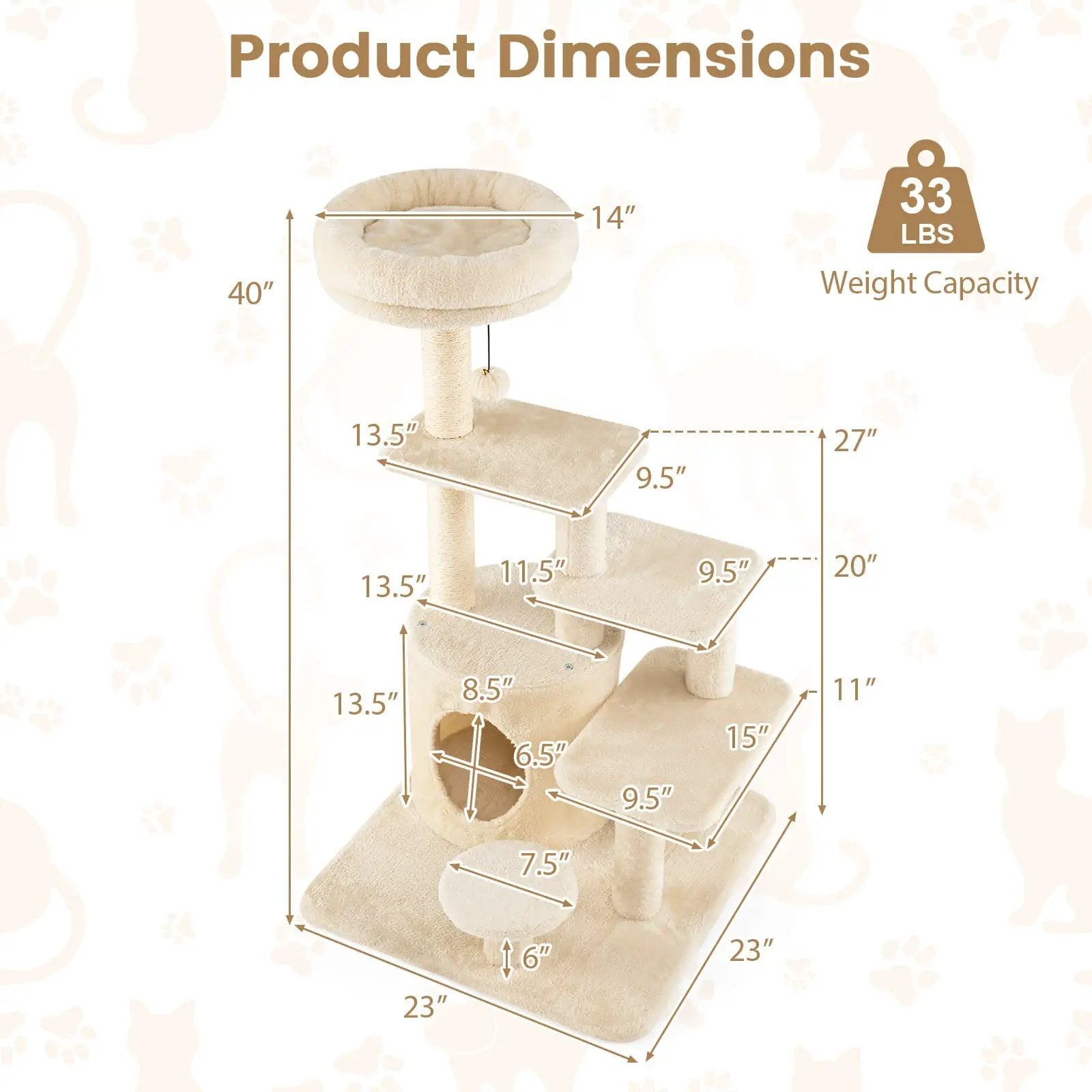 40 Inch Multi-level Cat Tower with Condo and Dangling Jingle Ball by DirectDeals