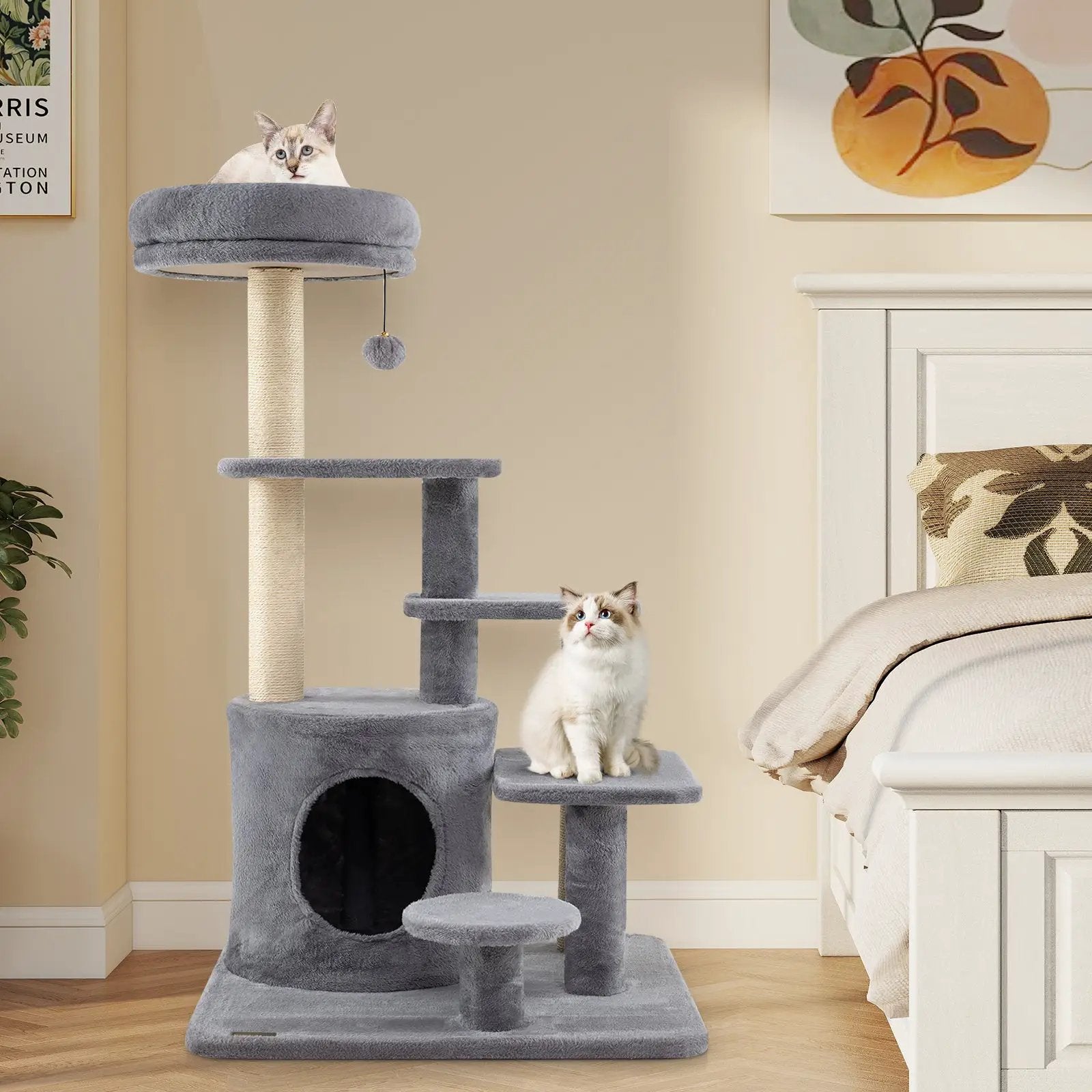 40 Inch Multi-level Cat Tower with Condo and Dangling Jingle Ball by DirectDeals
