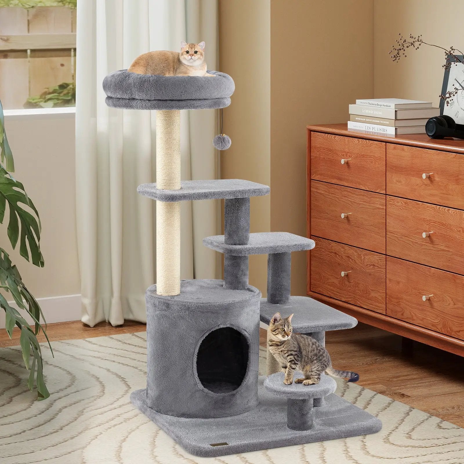 40 Inch Multi-level Cat Tower with Condo and Dangling Jingle Ball by DirectDeals