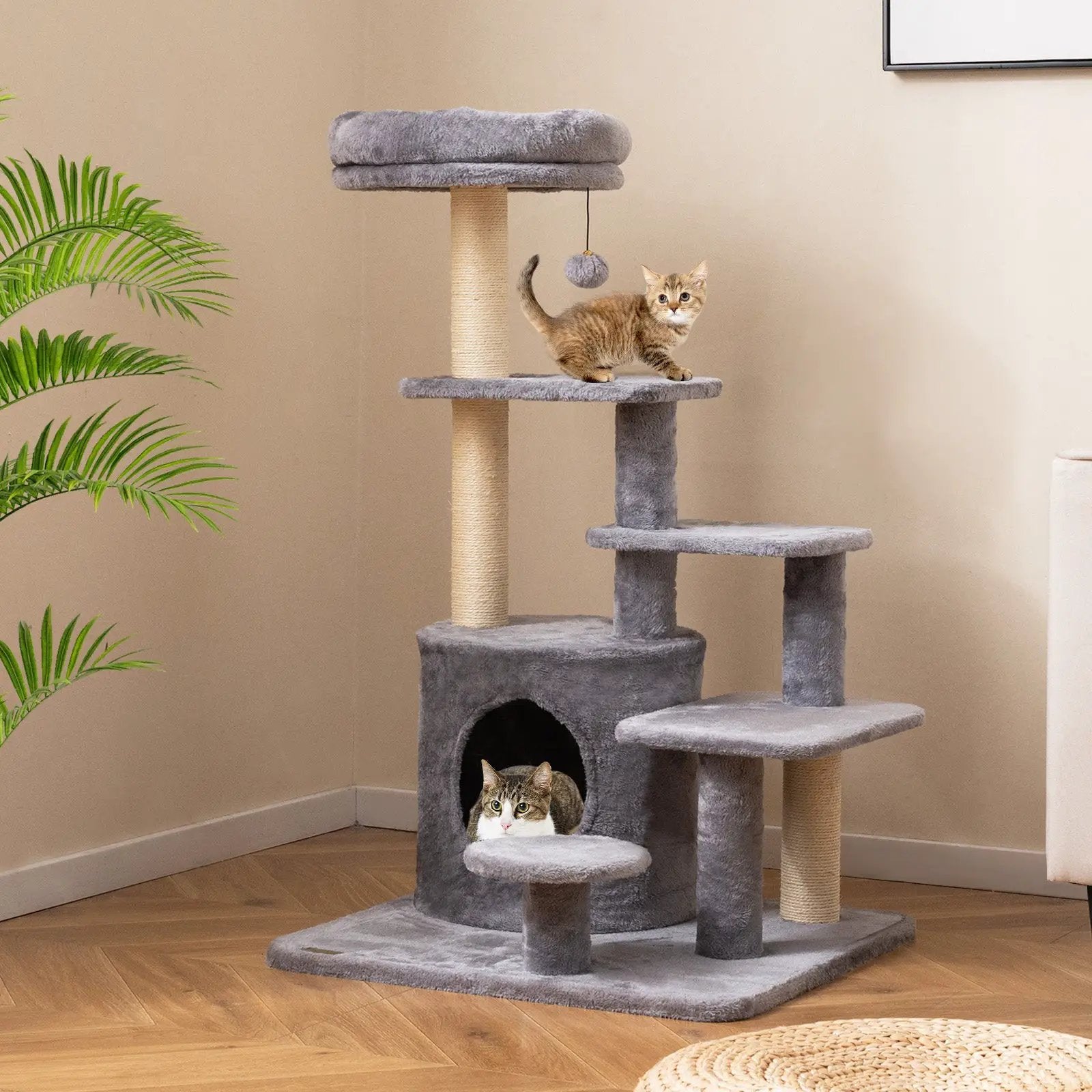 40 Inch Multi-level Cat Tower with Condo and Dangling Jingle Ball by DirectDeals