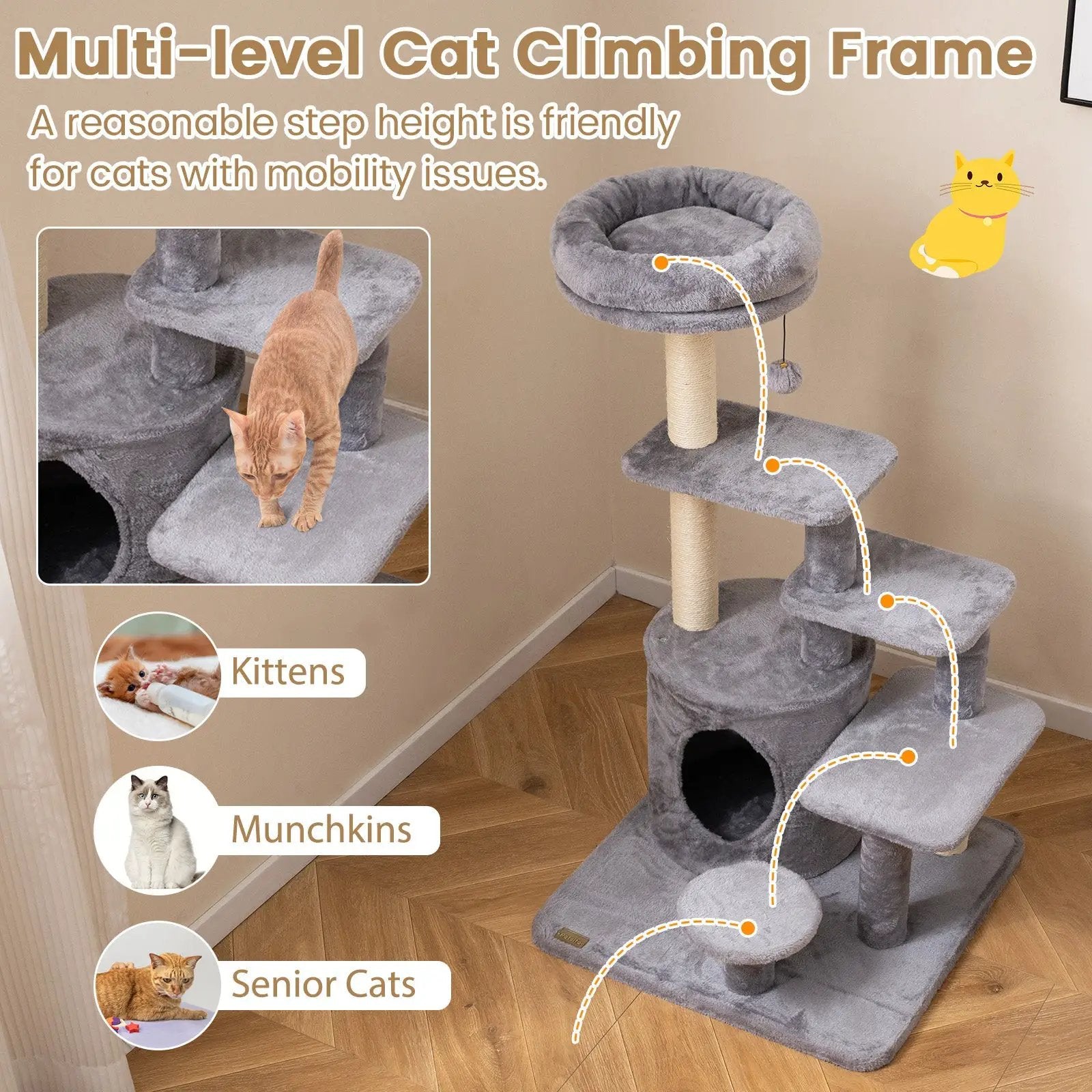 40 Inch Multi-level Cat Tower with Condo and Dangling Jingle Ball by DirectDeals