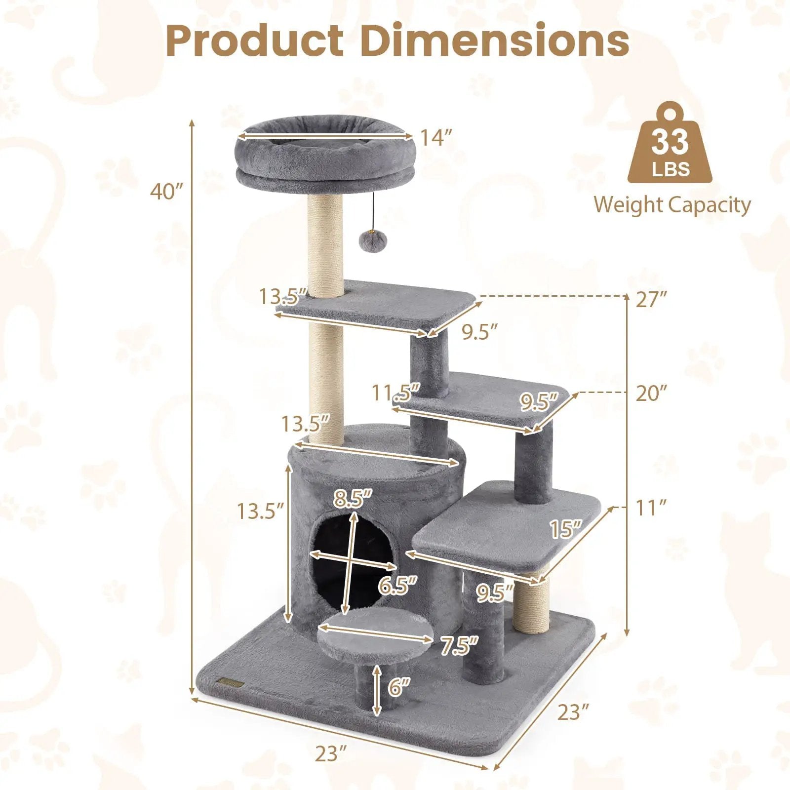 40 Inch Multi-level Cat Tower with Condo and Dangling Jingle Ball by DirectDeals