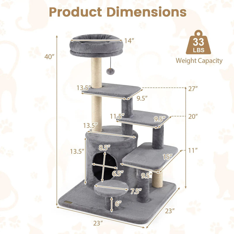 40 Inch Multi-level Cat Tower with Condo and Dangling Jingle Ball by DirectDeals