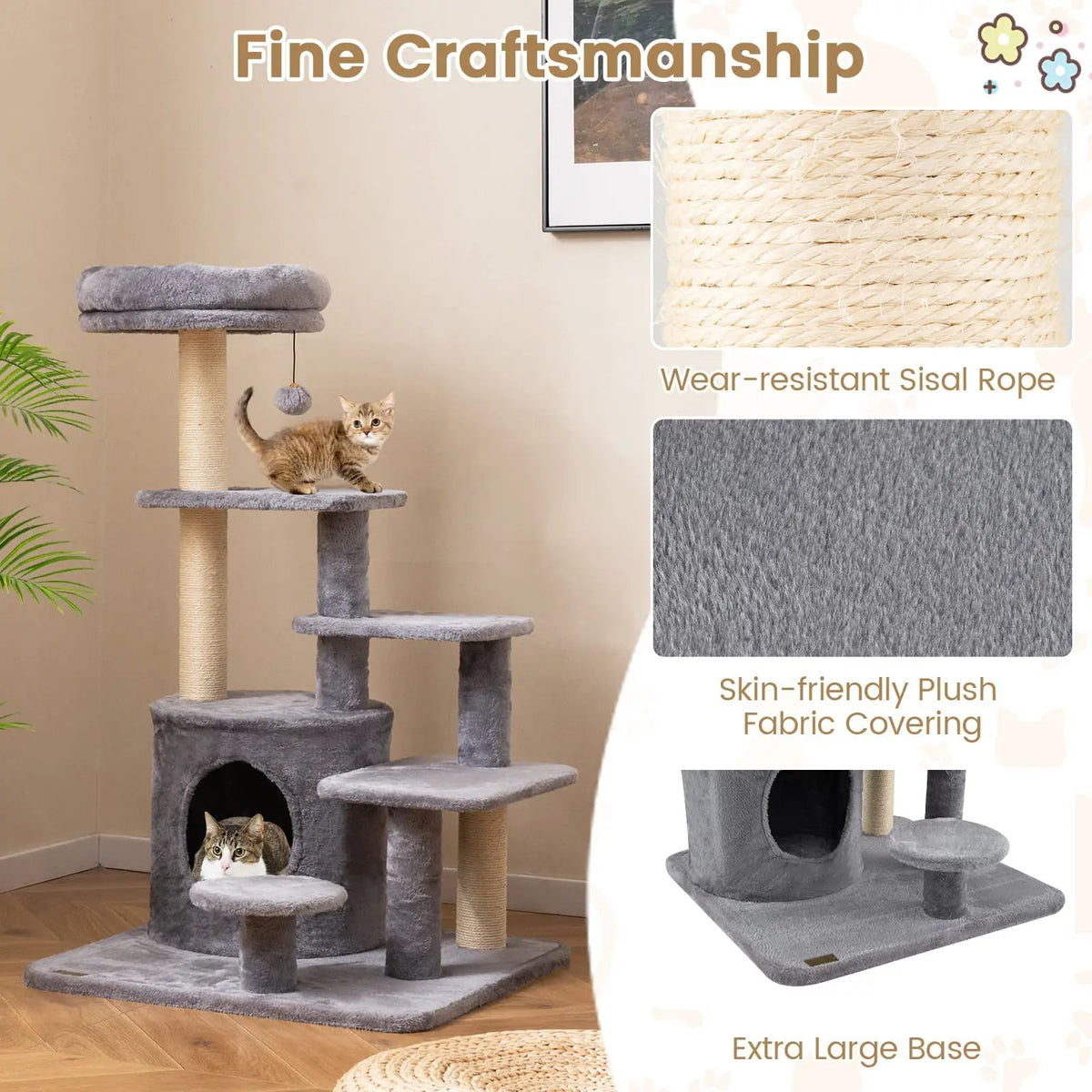 40 Inch Multi-level Cat Tower with Condo and Dangling Jingle Ball by DirectDeals