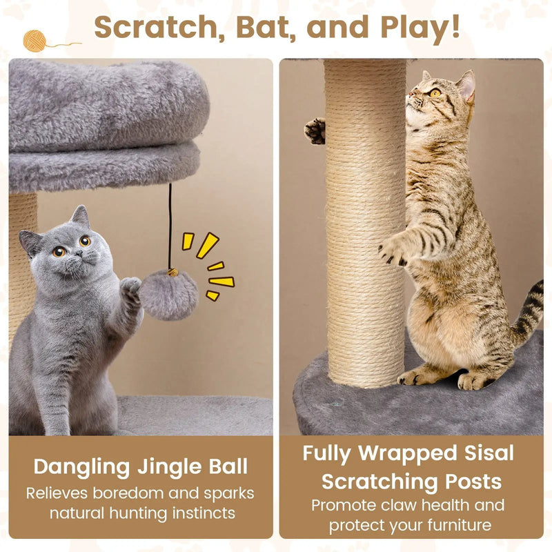 40 Inch Multi-level Cat Tower with Condo and Dangling Jingle Ball by DirectDeals