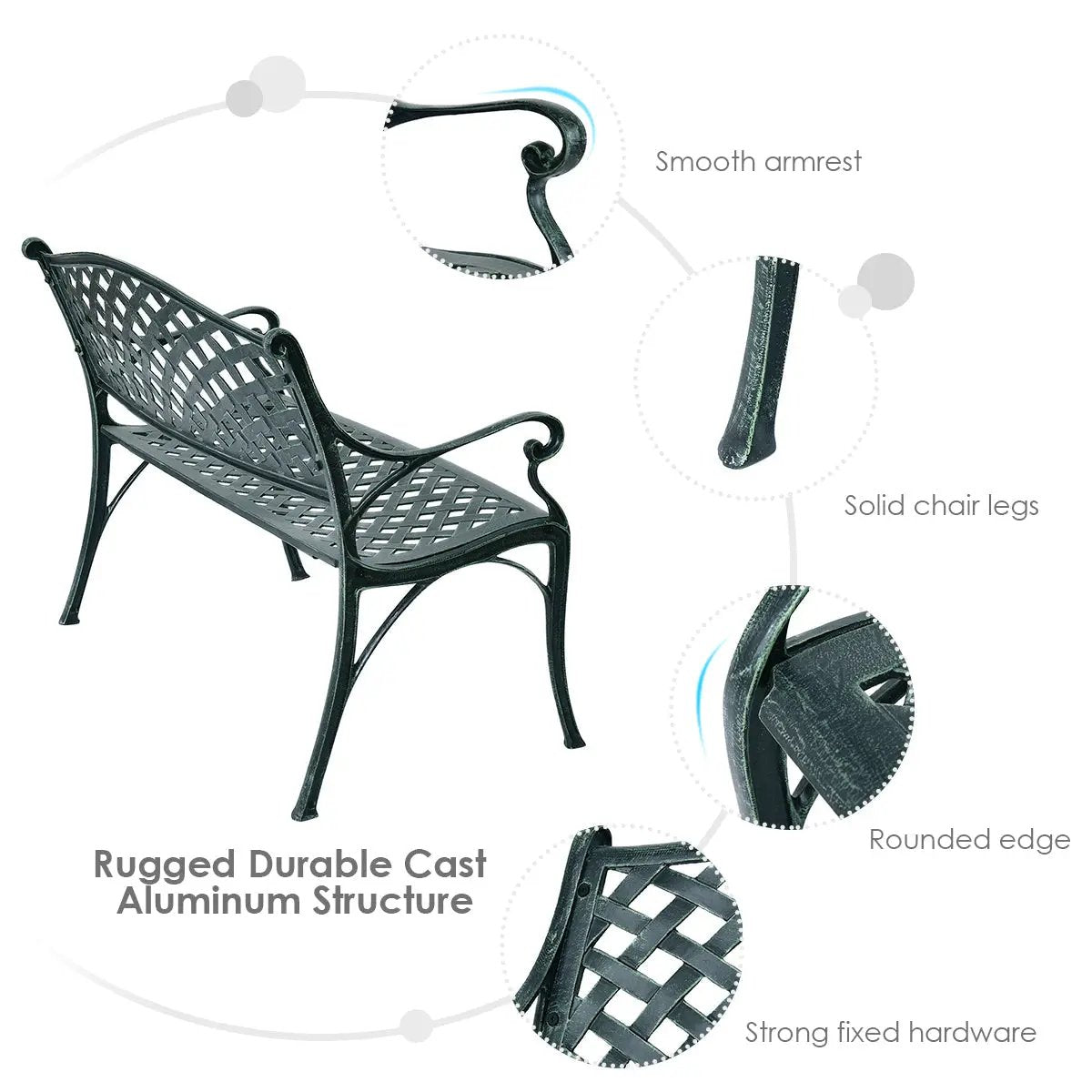 40 Inch Outdoor Aluminum Antique Garden Patio Bench by DirectDeals