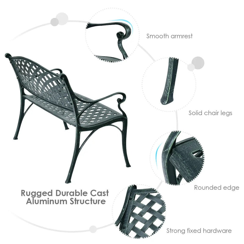 40 Inch Outdoor Aluminum Antique Garden Patio Bench by DirectDeals