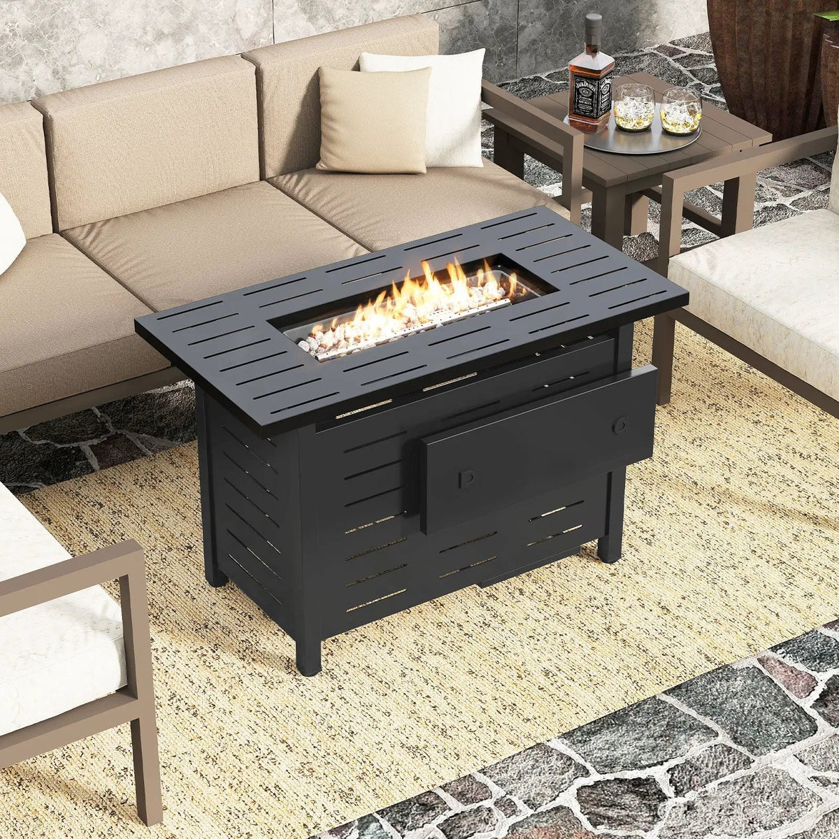 40 Inch Outdoor Propane Fire Pit Rectangle Gas Fire Table with Lava Rocks by DirectDeals