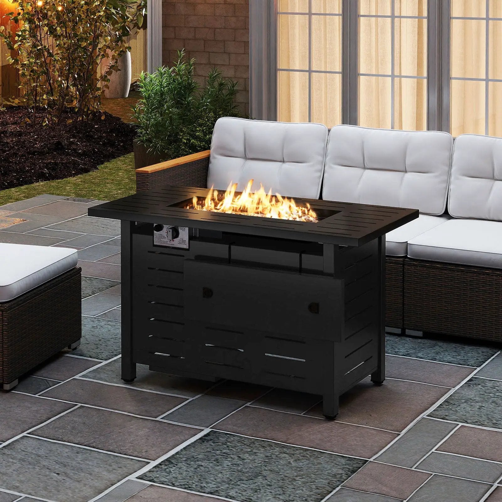 40 Inch Outdoor Propane Fire Pit Rectangle Gas Fire Table with Lava Rocks by DirectDeals