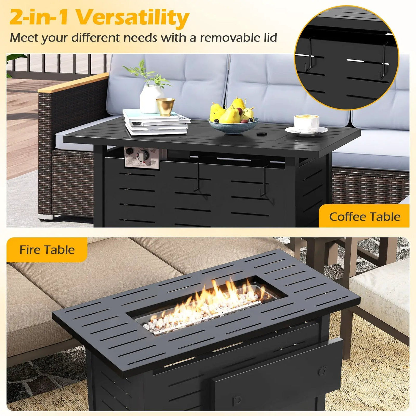 40 Inch Outdoor Propane Fire Pit Rectangle Gas Fire Table with Lava Rocks by DirectDeals