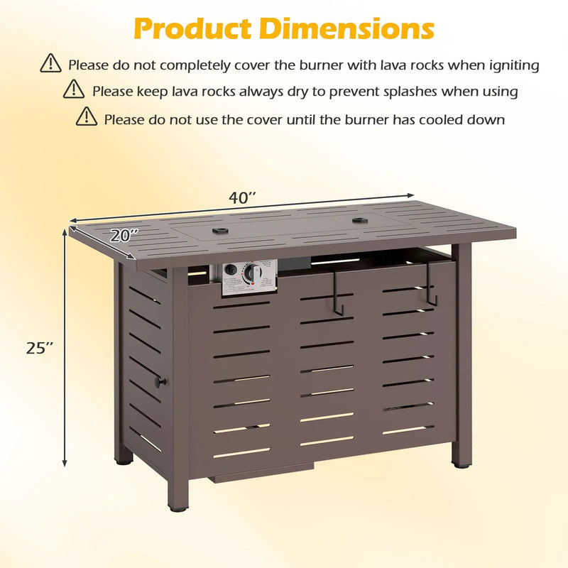 40 Inch Outdoor Propane Fire Pit Rectangle Gas Fire Table with Lava Rocks by DirectDeals