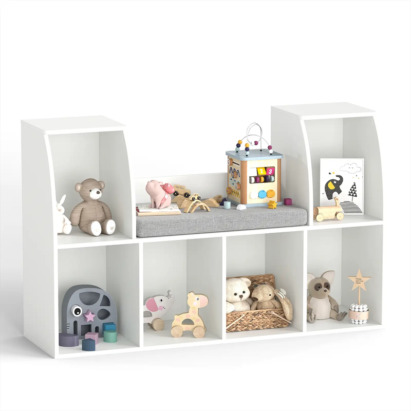 40 Inches Kids Bookshelf with Reading Nook Bookcase with 6 Open Cubes-White by DirectDeals