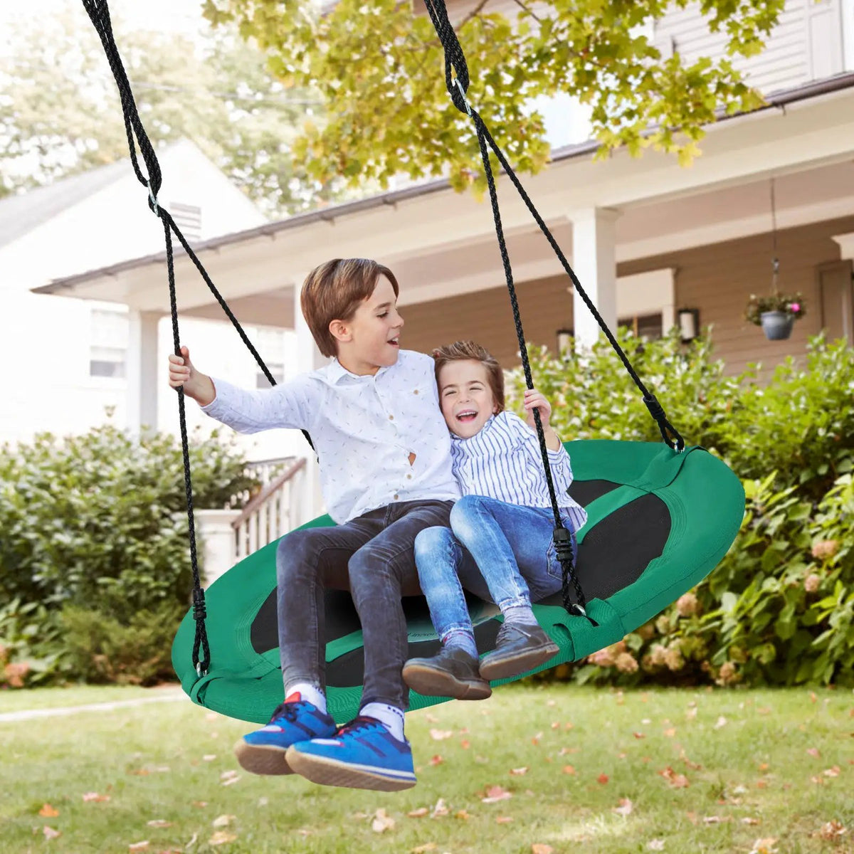 40 Inches Saucer Tree Swing Round with Adjustable Ropes and Carabiners by DirectDeals