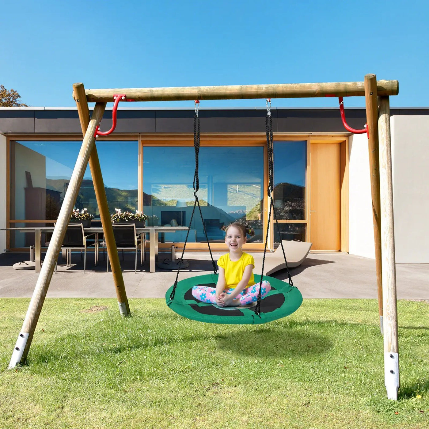 40 Inches Saucer Tree Swing Round with Adjustable Ropes and Carabiners by DirectDeals