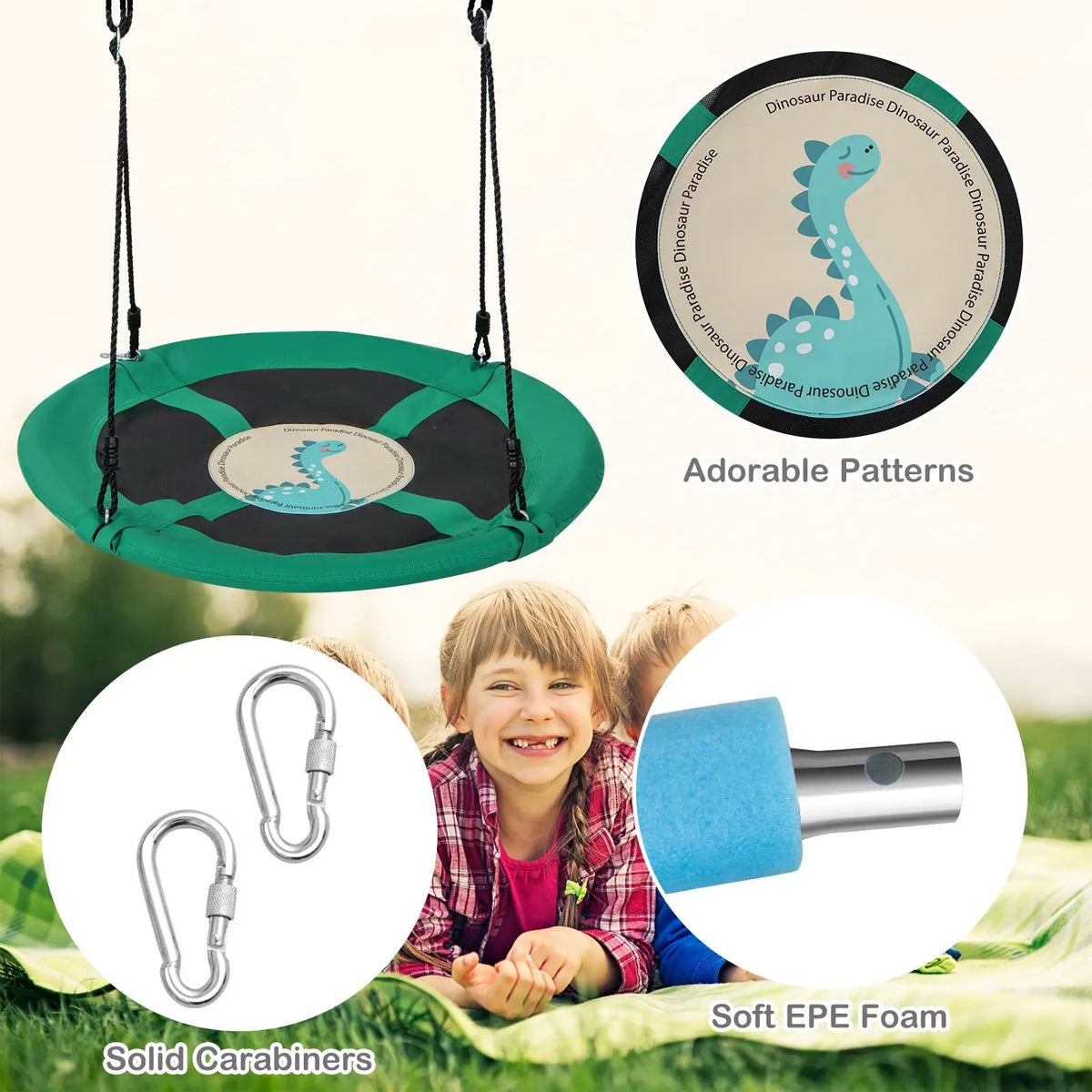 40 Inches Saucer Tree Swing Round with Adjustable Ropes and Carabiners by DirectDeals