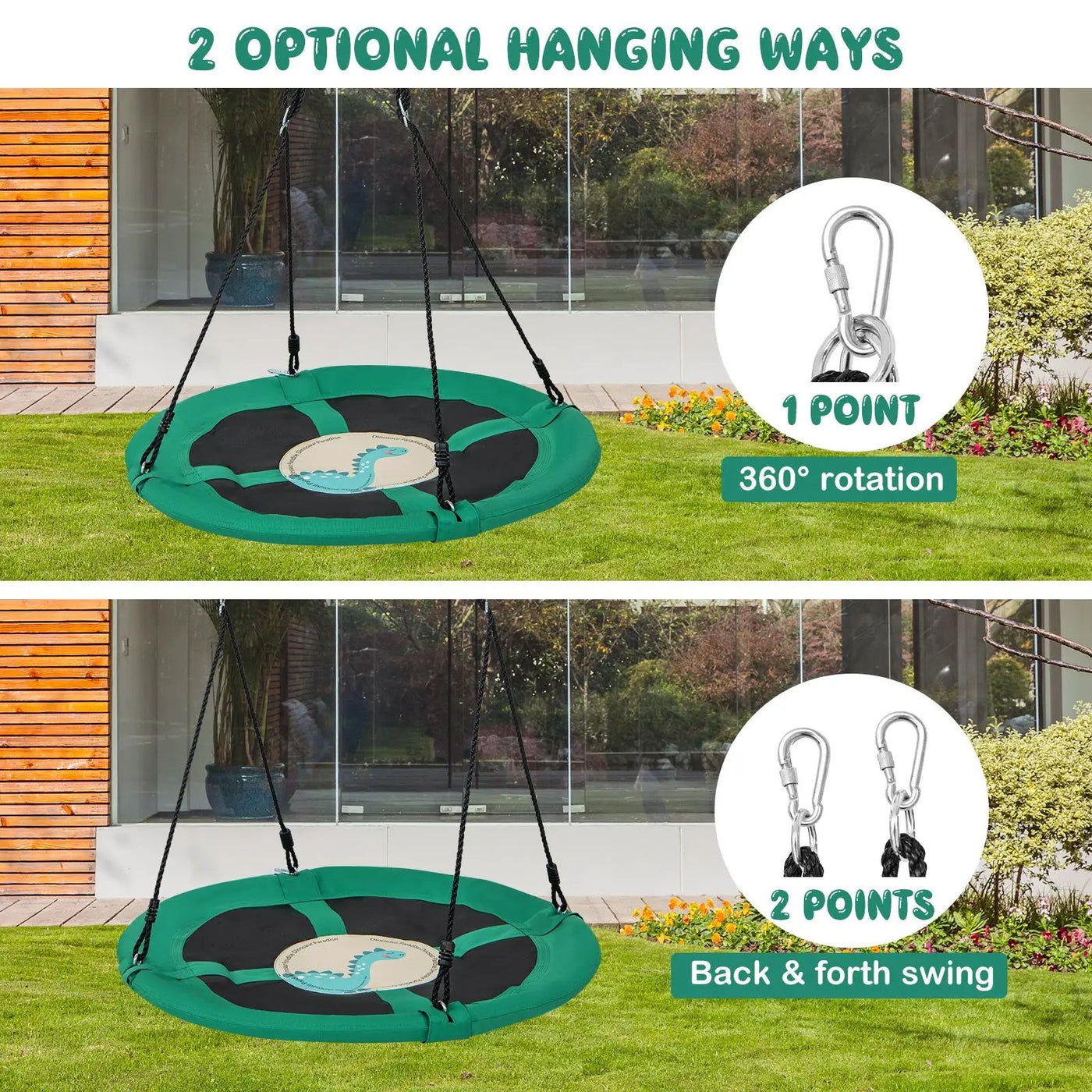 40 Inches Saucer Tree Swing Round with Adjustable Ropes and Carabiners by DirectDeals