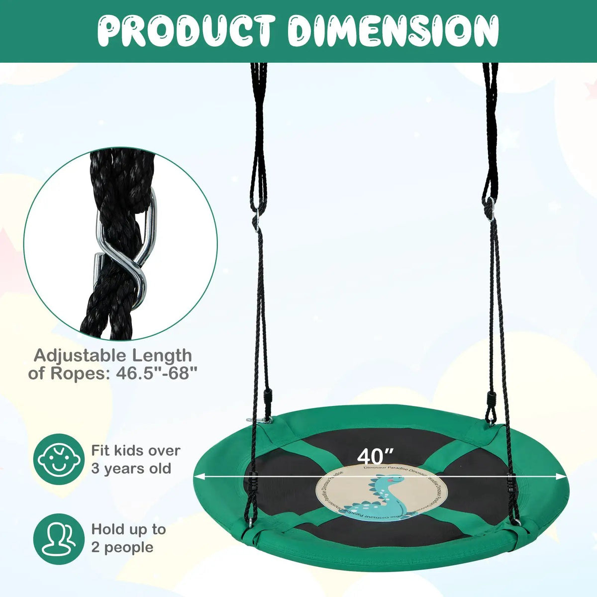 40 Inches Saucer Tree Swing Round with Adjustable Ropes and Carabiners by DirectDeals