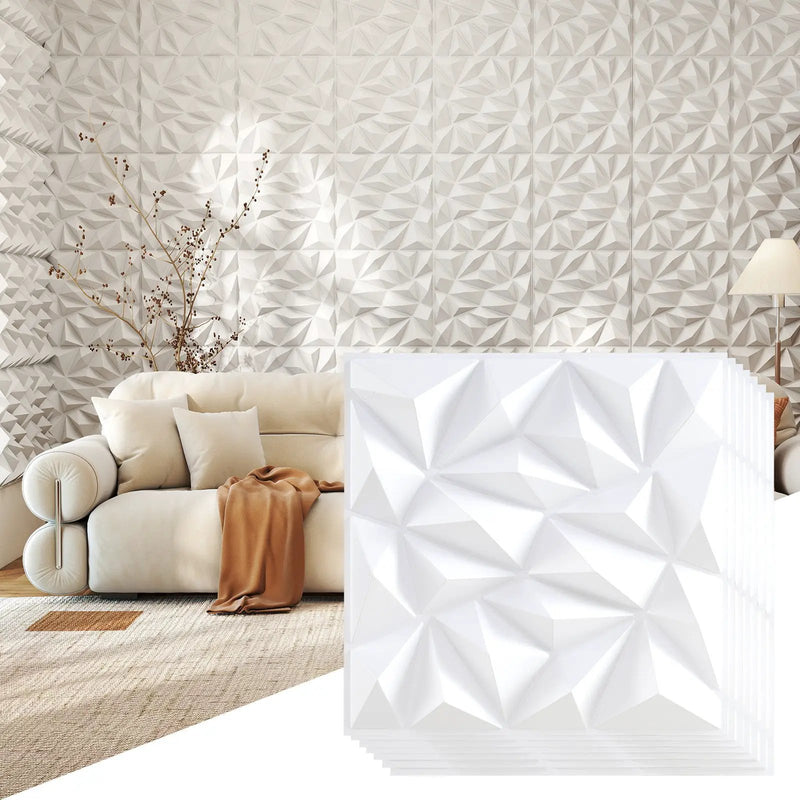 40-Pack 3D Wall Panels with Decorative Diamond Patterns-White by DirectDeals