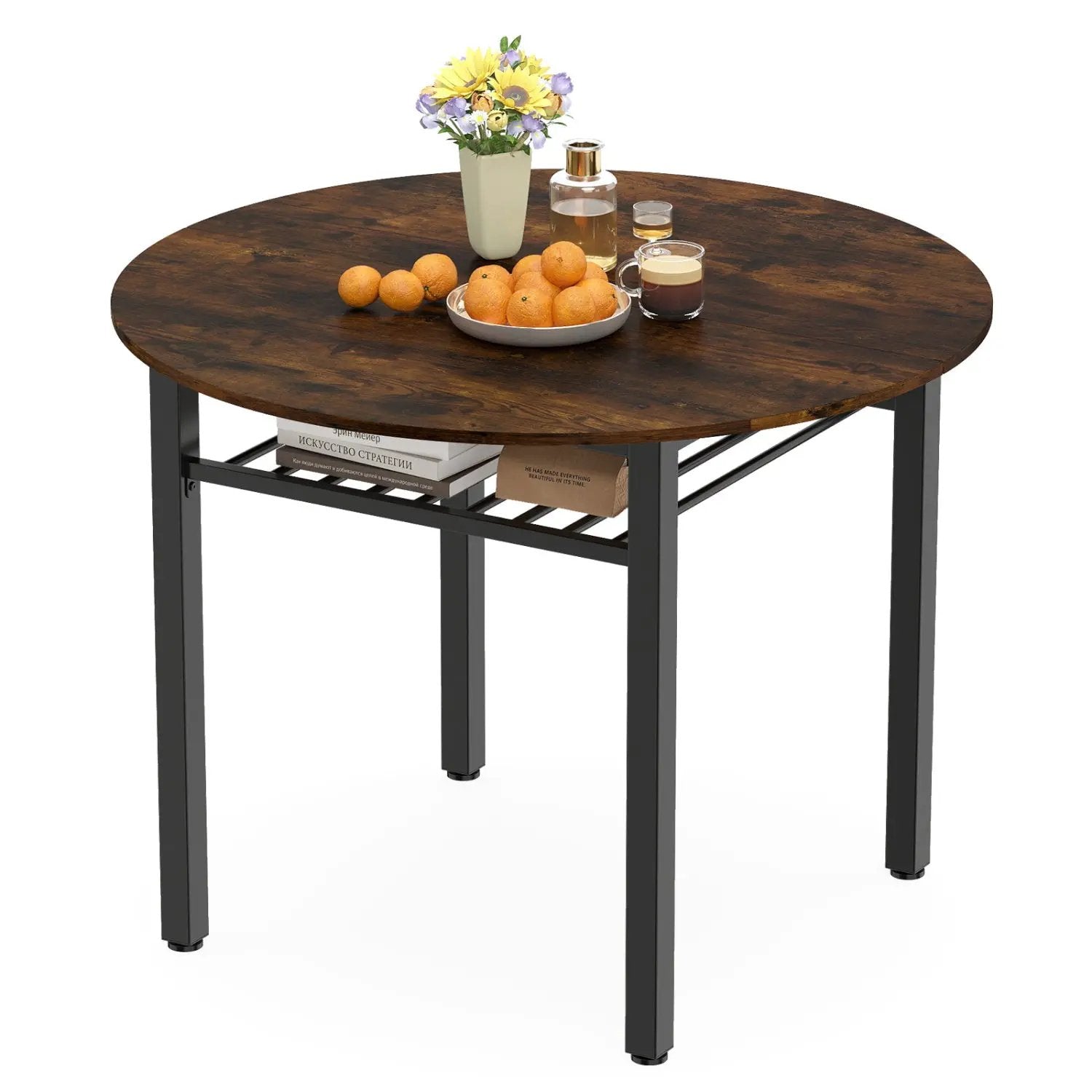 40" Round Dining Table with Storage Shelf for 4 People by DirectDeals