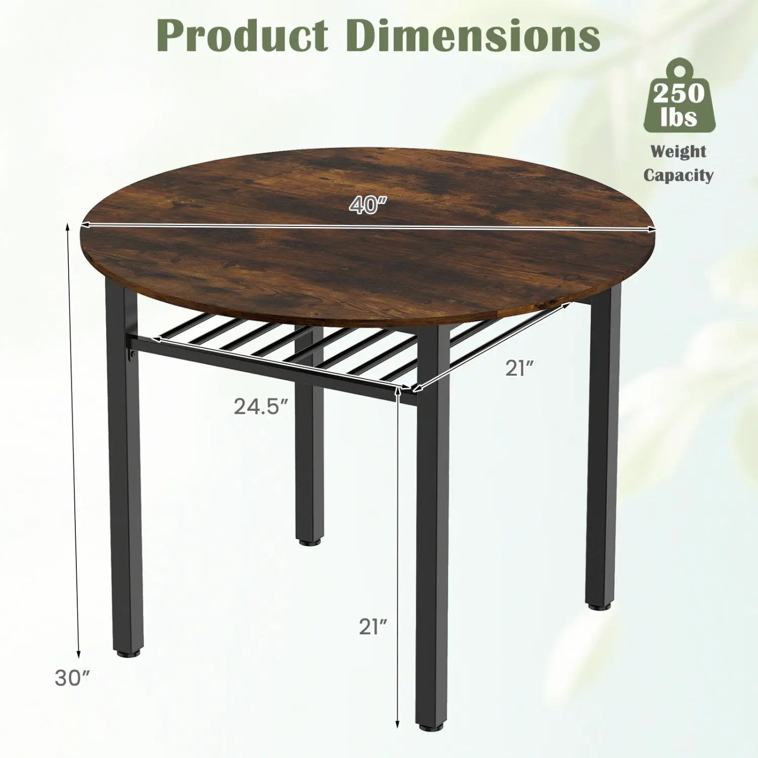 40" Round Dining Table with Storage Shelf for 4 People by DirectDeals