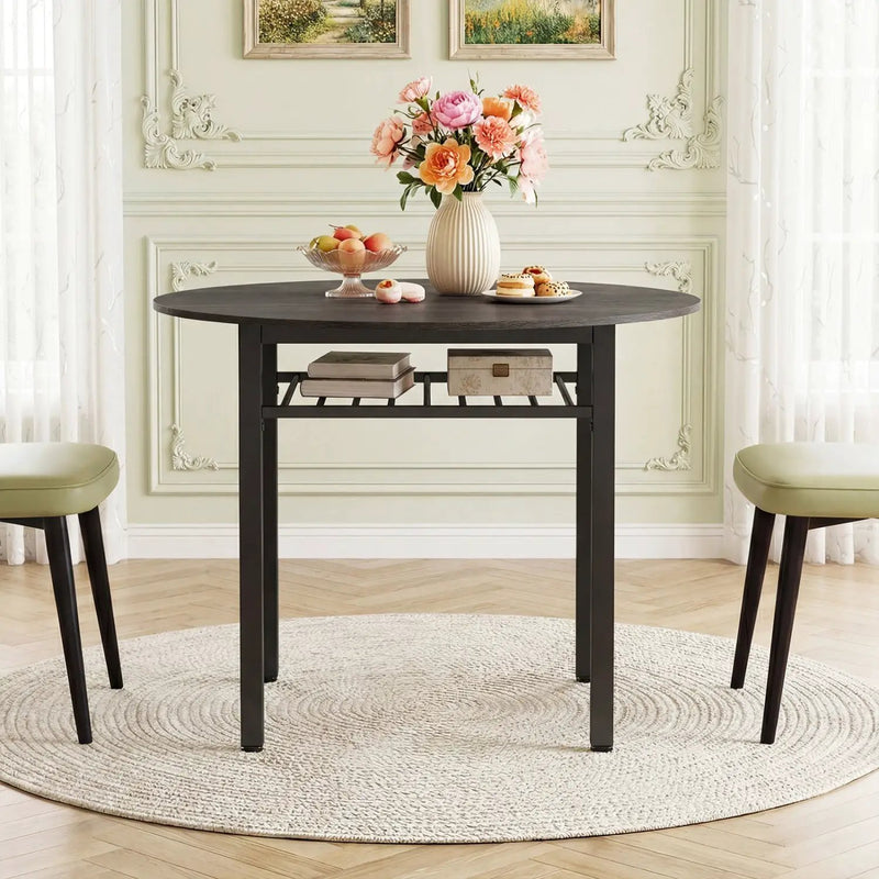 40" Round Dining Table with Storage Shelf for 4 People by DirectDeals