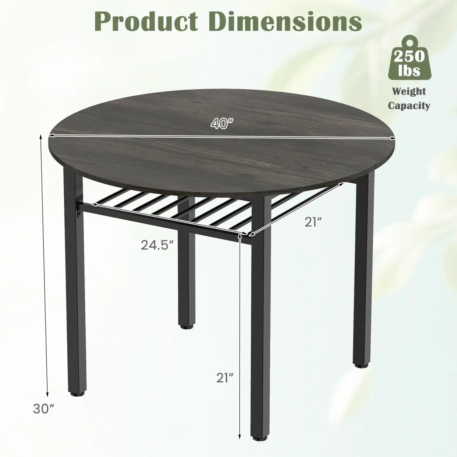 40" Round Dining Table with Storage Shelf for 4 People by DirectDeals