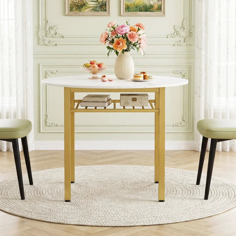 40" Round Dining Table with Storage Shelf for 4 People by DirectDeals