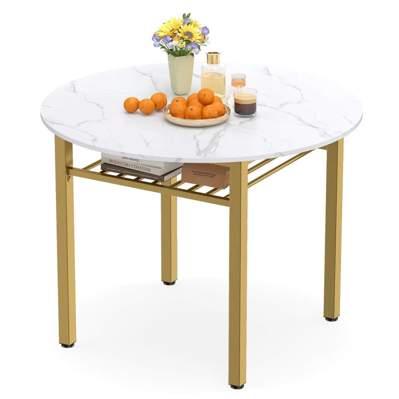 40" Round Dining Table with Storage Shelf for 4 People by DirectDeals