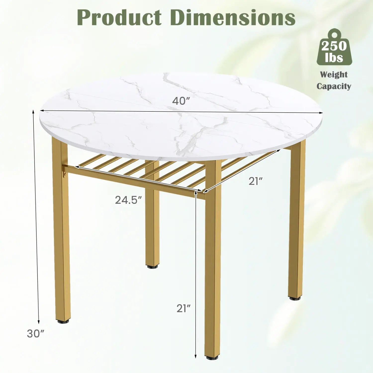 40" Round Dining Table with Storage Shelf for 4 People by DirectDeals