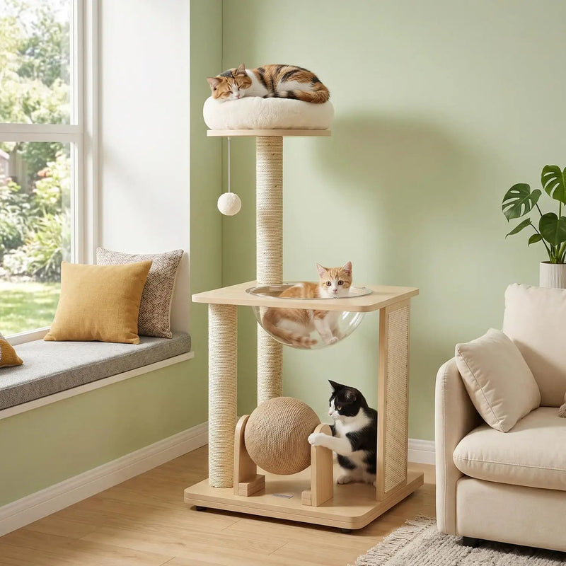 40" Solid Wood Cat Tree with Space Capsule & Sisal Posts by DirectDeals