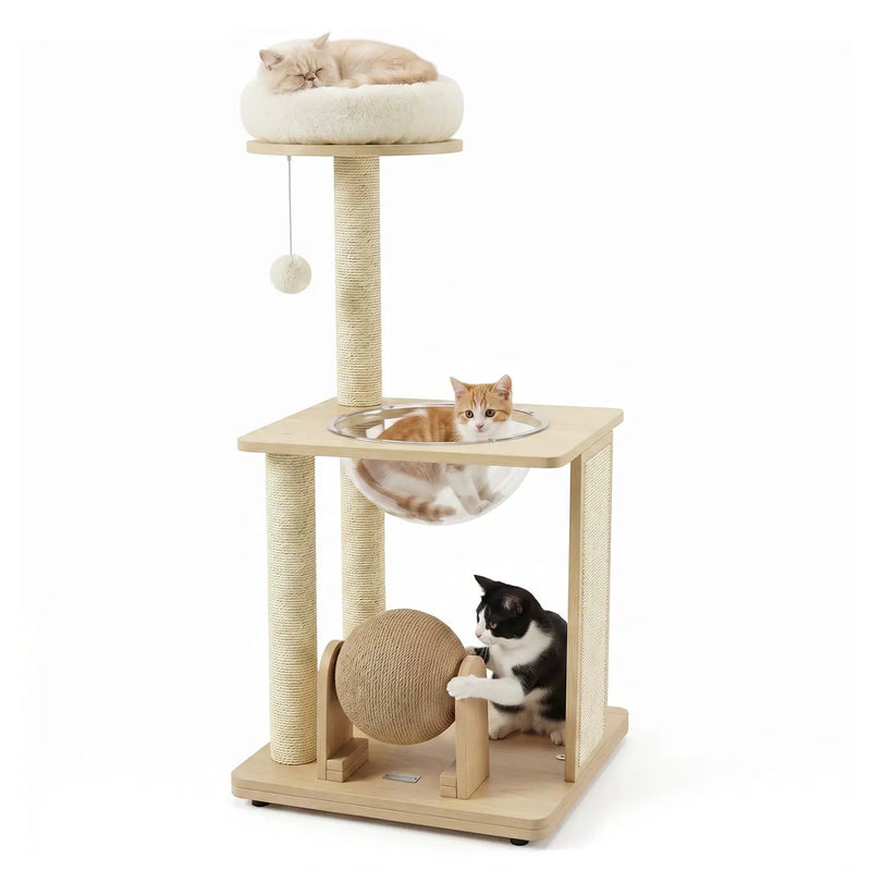 40" Solid Wood Cat Tree with Space Capsule & Sisal Posts by DirectDeals
