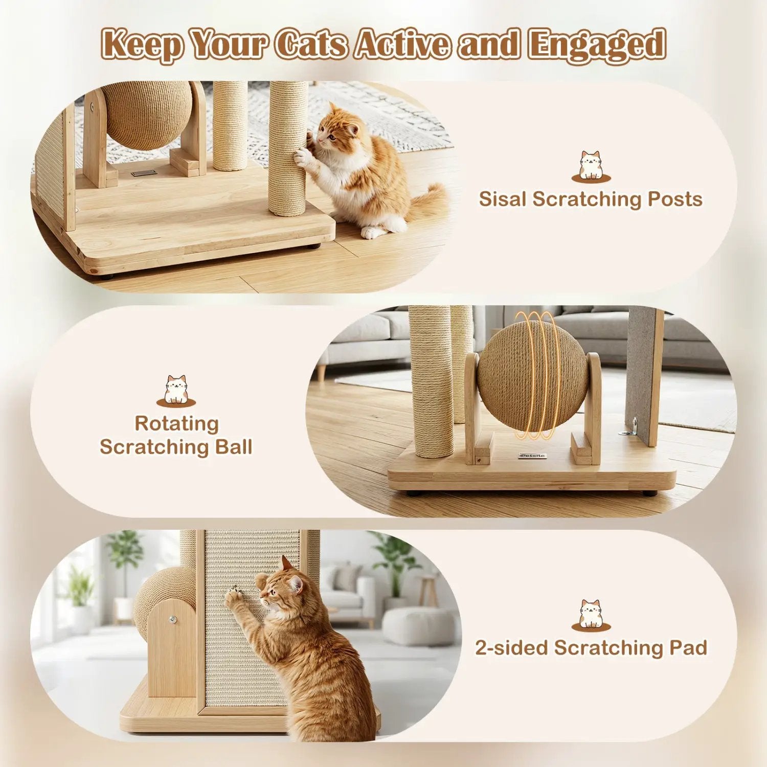 40" Solid Wood Cat Tree with Space Capsule & Sisal Posts by DirectDeals
