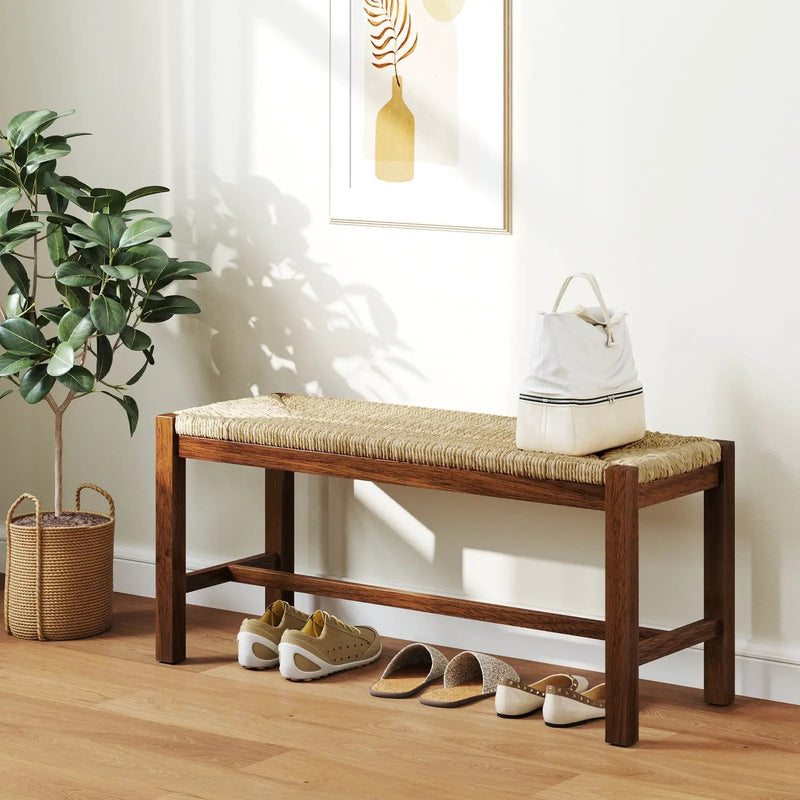40 Inch Long Wood Bench with Solid Rubber Wood Frame-Walnut by DirectDeals