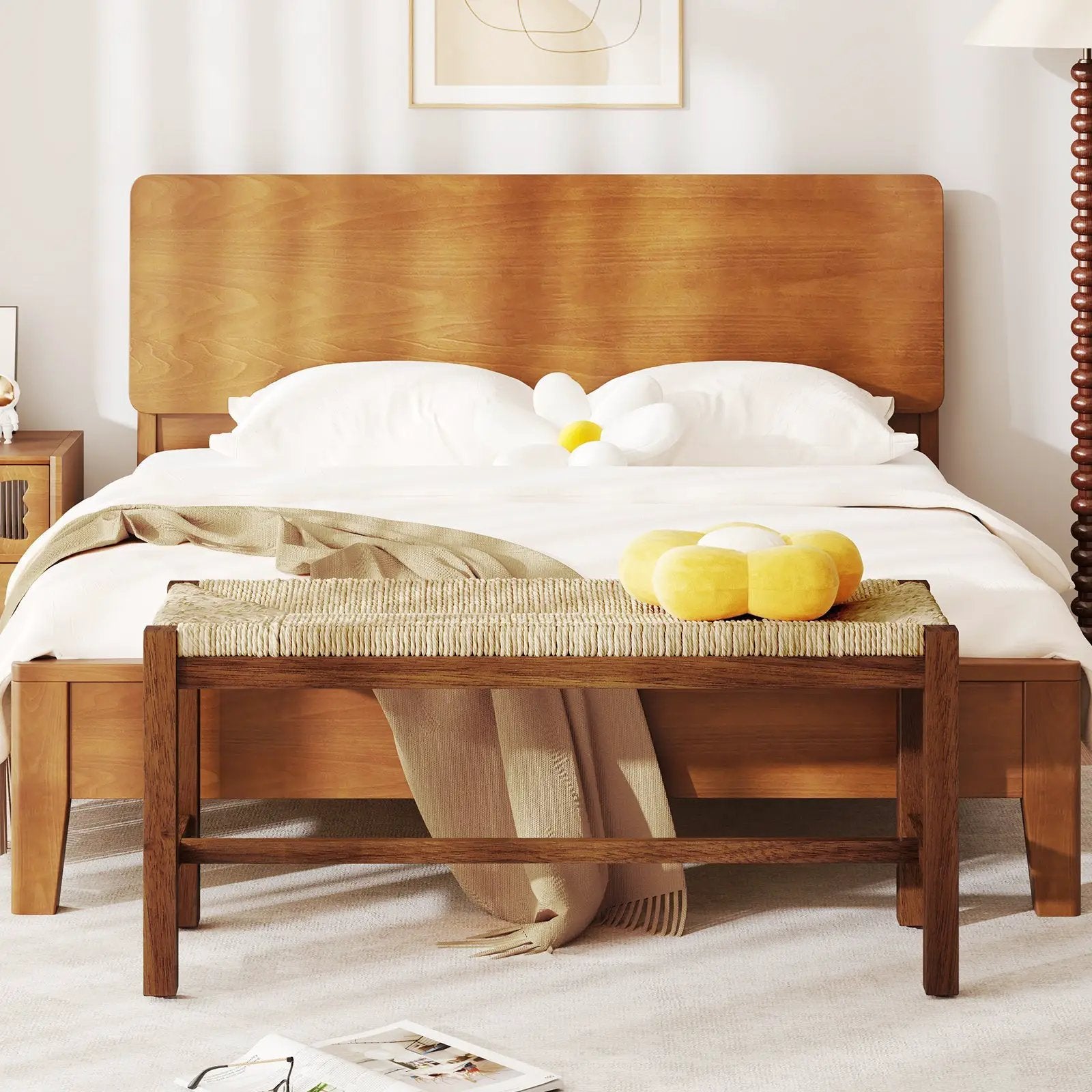 40 Inch Long Wood Bench with Solid Rubber Wood Frame-Walnut by DirectDeals