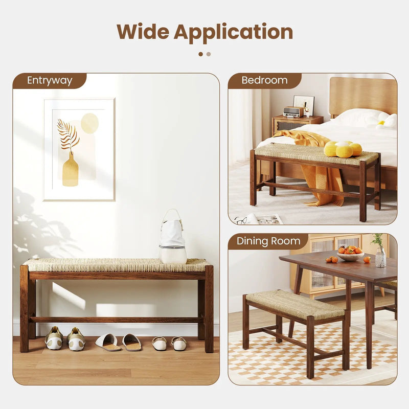 40 Inch Long Wood Bench with Solid Rubber Wood Frame-Walnut by DirectDeals