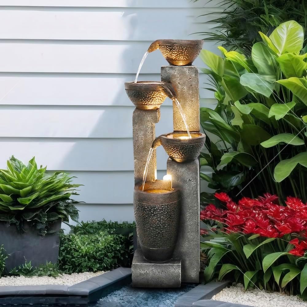 Resin Stacked Clay Pot Outdoor Water Fountain 40 Inch, photo 3 of 7
