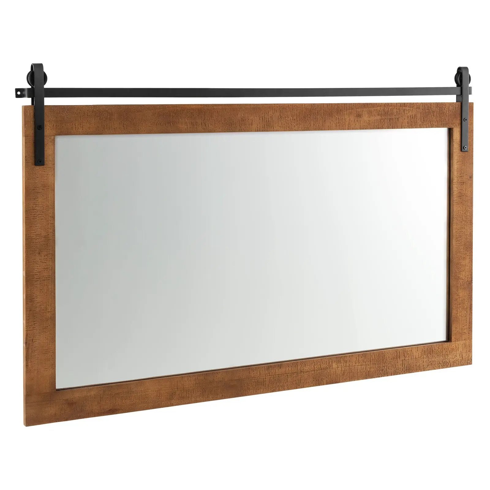 Rectangle Barn Door Style Wall Mounted Mirror with Solid Wood Frame by DirectDeals