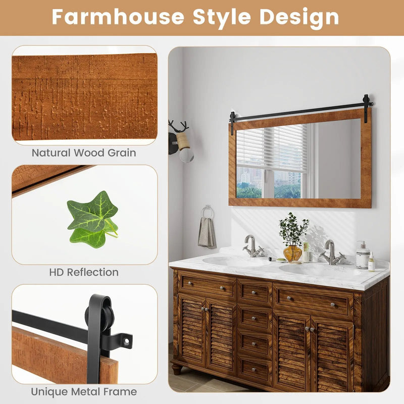 Rectangle Barn Door Style Wall Mounted Mirror with Solid Wood Frame by DirectDeals