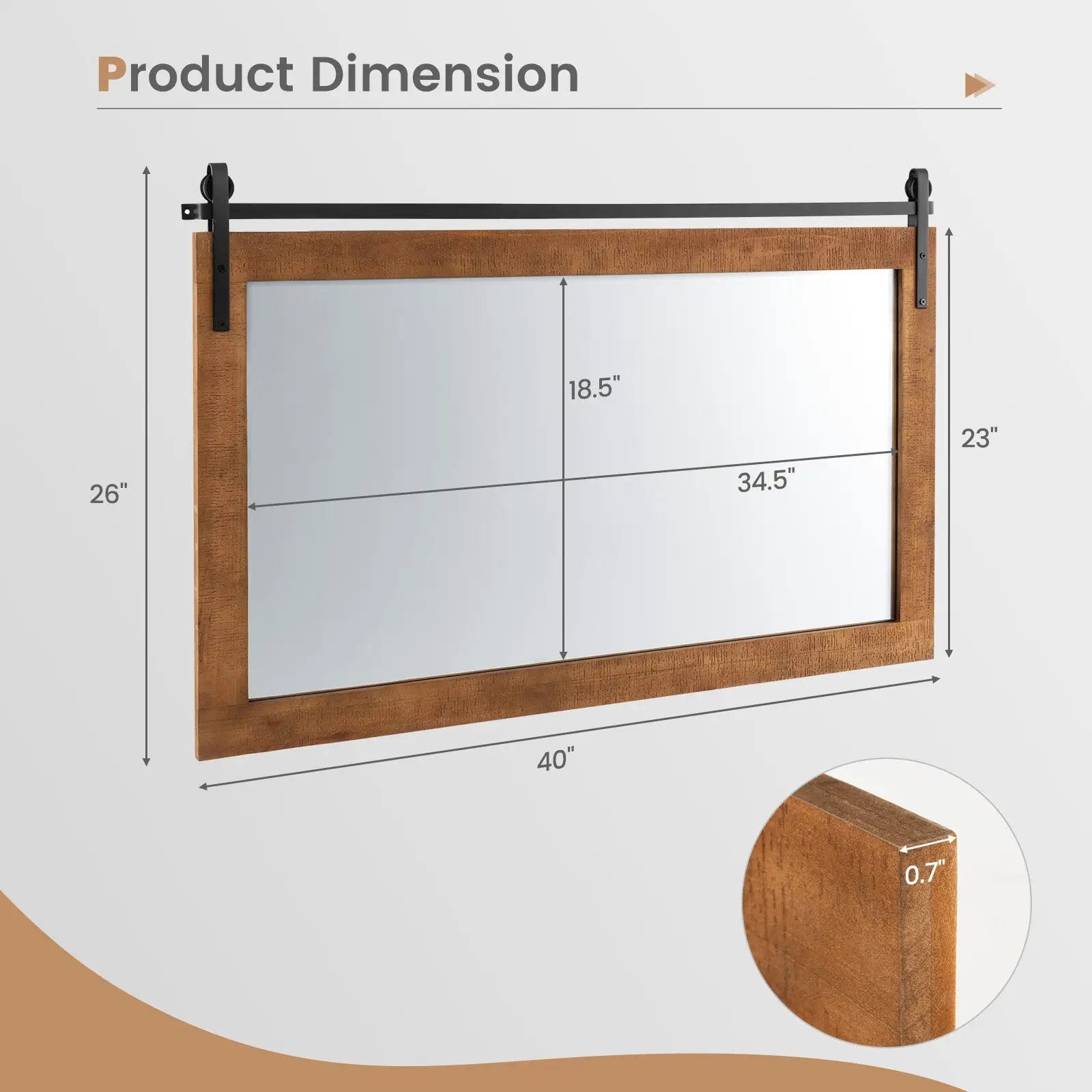 Rectangle Barn Door Style Wall Mounted Mirror with Solid Wood Frame by DirectDeals